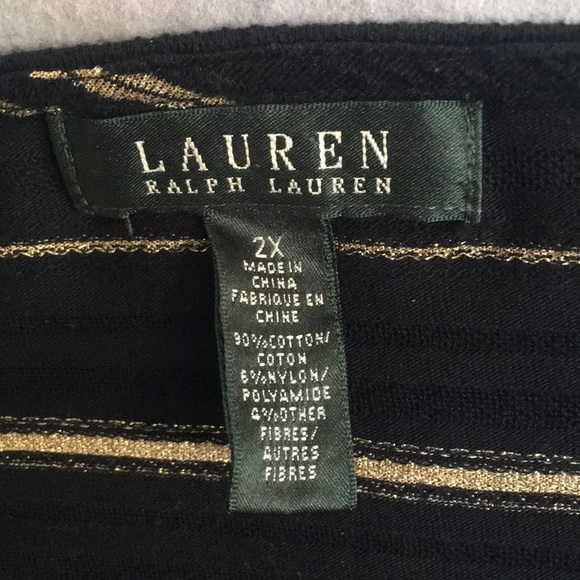 Lauren Cotton Blend Gold Metallic Threads 3/4 Sleeve Boat Neck Classic Top 2X - Picture 7 of 8